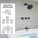 BEIYI 3 Handle Tub Shower Faucet, Three Handle Tub and Shower Faucet Set Bathtub Faucets Sets Complete with 6" Shower Head and Tub Spout, 3 Knods Shower Trim Kit, Matte Black