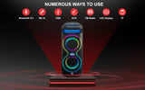 Fisher Portable Bluetooth Speaker PA Stereo System - Portable Wireless Karaoke Machine, Dual 6.5" Woofers, 80W Peak Power, Loud HD Sound, Bluetooth Speaker with RGB Lights, TWS, FM Radio, 2 Mic Inputs