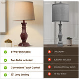ROTTOGOON Dimmable Table Lamps Set of 2, Rustic Farmhouse Table Lamps for Living Room Bedroom, Bedside Desk Lamps for end Tables, Touch Lamps for nightstand, 9W Bulbs Included, 22", Antique Red