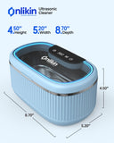onlikin 45KHz Ultrasonic Jewelry Cleaner, 5 Timer & 3 Power Modes, 35W Retainer Cleaner for Jewelry, Eyeglasses, Rings, Watch Strap, Dentures - Quiet <38dB, 20oz, 304 Stainless Steel Tank(Blue)