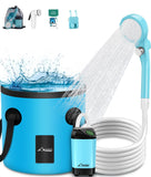 WADEO Portable Shower for Camping, Outdoor Electric Shower Rechargeable Pump with 20L Collapsible Bucket, Camping Shower Head Nozzle for Camping, Hiking, Traveling, Washing