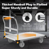 Heavy Duty Platform Truck 3000 lb Capacity, 44" x 28" Steel Flatbed Cart with 2 Detachable Handles