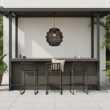 Outdoor Handmade Rattan Pendant Light Coastal Boho 1-Light 20 in. Matte Black Tiered Drum Ceiling Light for Patio with Wicker Rattan Shade