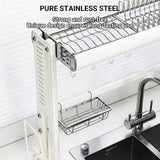 White Over the Sink Dish Drying Rack - Stable H-Frame Stainless Steel Kitchen Sink Organizer - Large Dish Rack with Utensil Holder & Cutting Board Rack - Single Tier 23.6-35.4in(23.6x11.4x20.5in)