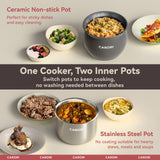 CARORI 9-in-1 Electric Pressure Cooker 6 Qt, Dual Inner Pots, Stainless Steel Pot and Non-Stick Pot, 12 Preset Cooking Programs with IMD Touchscreen, Safe Vent, Slow Cook, Rice Cook, Steam, Black