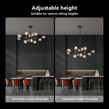 OKES Black Crsytal Chandelier,Sputnik Chandeliers with 12-Lights,Modern Adjustable Height Semi Flush Mount Ceiling Light Fixture for Dining Room,Kitchen Island,Living Room,Bedroom