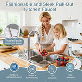 TOYWIA Kitchen Faucets with Pull Down Sprayer, Brushed Nickel Single Handle High Arc Stainless Steel Sink Faucet with Deck Plate, 1 or 3 Hole Deck Mount for RV, Bar, Farmhouse, Laundry, Outdoor