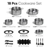 CAROTE 18pcs Stainless Steel Cookware Set with Detachable Handle, Nonstick Pots and Pans Set, Induction Kitchen Cookware Sets with Removable Handle, RV Cookware Set, Oven Safe, Camping Cookware, Black