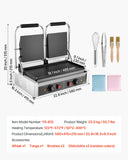 VEVOR Commercial Panini Grill, 3600W Electric Sandwich Panini Maker, Stainless Steel Double Sandwichs Press with Handle and Temp Control, 19x9 in Full Flat Enamel Plate, for Hamburger Steak Bacon