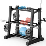 YOLEO Multifunctional Dumbbell Rack, Heavy-Duty Weight Rack for Dumbbell, Kettlebell, Barbell, Weight Plates, 1100LBS Capacity Adjustable 3-Tier Storage Rack (Rack Only)