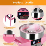 Electric Cotton Candy Machine with Rolling Cart, 1000W Candy Floss Maker Featuring 20.5" Stainless Steel Bowl, Adjustable Temperature, Drawer Design, for Parties and Events, Pink