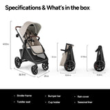 Mompush Ultimate 3 Full Size Stroller, Extendable Seat, Infant to Toddler