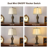 28.5" high Vintage Brown Table Lamps Set of 2 - Bedside Lamp with Faux Silk Shades - for Bedroom and Living Room with USB and Nightlight - Perfect for Nightstands and Bedrooms (Bulb Included)