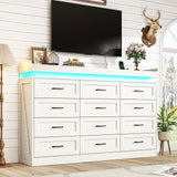 71" Wide 46" Tall Large Farmhouse 12 Drawers Dresser for Bedroom with LED Light and Power Outlets,Wood Rustic 12 Chests of Drawers for Closet,Tall Storage Dresser Organizer for Bedroom(White)