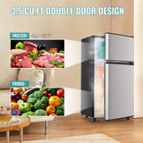 WANAI 3.5 Cu.Ft Mini Fridge with Freezer, Freestanding Refrigerator for Office, Dorm, Apartment, 7-Level Adjustable Thermostat, 2 Removable Shelves and Bakset, Small Fridge in Silver