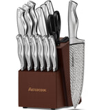 Astercook Knife Set, 15-Piece Kitchen Knife Set with Block, Built-in Knife Sharpener, German Stainless Steel Knife Block Set, Dishwasher Safe Kitchen Utensils Set
