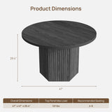 Round Dining Table for 4 6 People 47" Fluted Kitchen Dinner Table Modern Wooden Circle Dining Room Table