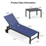 PURPLE LEAF Patio Chaise Lounge with Wheels, Fade-Resistant, Navy
