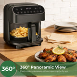 5 Quart Glass Air Fryer, Non Toxic & Uncoated High Borosilicate Glass Basket, Airfryer with Transparent Fry Bowl, 8 Preset Modes, PTFE/PFAS Free, BPA-Free, Dishwasher Safe, Black