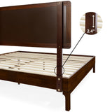 Bme Nipe Full 14 Inch Bohemian Bed Frame with Adjustable Wicker Headboard - Rustic & Vintage Unique Style with Acacia Wood - No Box Spring Needed - Easy Assembly - Walnut