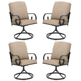 MELLCOM Outdoor Swivel Rocker Patio Chairs with Khaki Cushions, Set of 4