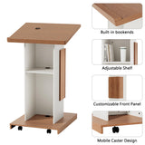 Podium Stand with Wheels & Storage, Wooden Lectern with Lockable Wheels
