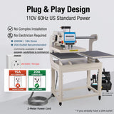 Pneumatic Heat Press Machine, 2000W Auto Press & Open, Dual Station Commercial Printing Press for DTF HTV Sublimation