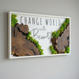 Handmade Moss and Natural Wood Wall Art - Preserved Reindeer Moss & Cedar Wood Tree Slice Decor - Sustainable Botanical Wall Panel - Nature Inspired Green Art for Living Room, Office, Entryway "35x16"