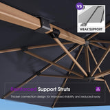 PURPLE LEAF Patio Umbrella 9' x 12' 360° Rotation, Wood Grain, Navy Blue