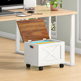 HOOBRO File Cabinet, Under Desk Small Filing Cabinet with Drawer, Rolling File Cart with Lid, Hanging File Organizer, White and Walnut
