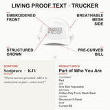 Living Proof Text Christian Trucker Hat, Embroidered Hat for Men & Women, Jesus Religious Faith Apparel Heather Grey/White