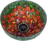 Tiffany-Style Lamp Table Peach Kapok Peony Glass Lampshade Desk