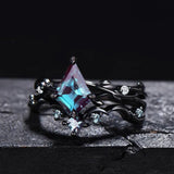 Alexandrite ring set women Vintage wedding ring set for women Kite