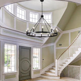 12-Light Black Wagon Wheel Chandelier for Dining Room Farmhouse Pendant Light Fixtures Outdoor for Rustic High Ceilings Round Chandeliers for Living Room Entryway Foyer Kitchen Island,38",E12