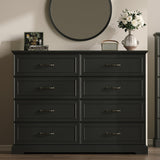 Farmhouse 8 Drawers Dresser for Bedroom, 54" Wide Modern Chest of Drawers with Deep Drawers & Bar Handles, Rustic Wood Dresser TV Stand, Wooden Closet Storage Organizer for Living Room, Hallway, Black