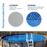 AquaDoc Coventry Round Steel Wall Above Ground Pool Kit 24' x 52" in Pewter Gray Finish with Sand Filter, Ladder, Skimmer, 25 Gauge Liner, Floor Pad and Cove Elite Package - Made in North America