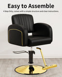 Baasha Professional Brown & Gold Salon Chair, Luxury Hydraulic Styling Chair with Soft PU Leather, High-Density Foam Cushion, 360° Swivel, Stainless Steel Frame, Ergonomic Design, 330 lbs Capacity