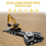 Fistone RC Semi Truck & Excavator Set, 2.4Ghz Remote Control Toys, 1:24 RC Semi-Trailer Engineering Tractor With Sound and Lights, Construction Vehicles for Boys