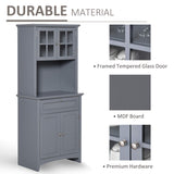 HOMCOM Elegant Buffet with Hutch, Kitchen Pantry Storage Cabinet with Framed Glass Door Drawer and Microwave Space for Dining Room, Living Room, Gray