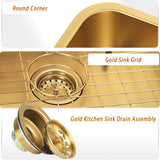 MONSINTA Gold Kitchen Sink 30 Inch, SUS304 Stainless Steel Undemount Kitchen Sinks, 30" x 18" x 9" Large and Deep Single Bowl Kitchen Sinks With Grid and Sink Drain Assembly