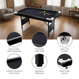 6FT Folding Pool Table for Adults & Famil, Portable Billiards Table Set with Full Accessories, Includes Balls, 2 Cue Sticks, Chalk, Felt Brush, for Home, Basement, Man Cave, Black