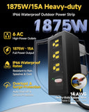 Iwister Outdoor Power Strip Weatherproof, 6 AC Outlets, 50FT Extension Cord