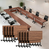 Folding Conference Tables with Wheels, 70.8IN Walnut Modular Training/Meeting Desks for Office School Classroom Library, 10