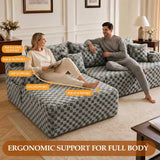 96.8" Boneless Couch Cloud Modular Sectional Sofa with L Shaped Chaise, Modern Corduroy Upholstered Deep Seat Couches Lounge with 5 Pillows for Living Room Bedroom(Gray, Checked, Left Facing Chaise)