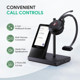 4" Screen, DECT Headset for Teams, Zoom Skype Certified, Bluetooth Headset with 525ft Range, Speaker, 13h Call Time Yealink