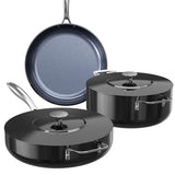 Nuwave Essential Series 5PC Ceramic Cookware Set PFAS-Free, G11 Duralon Blue Coating, Pots and Pans Set Non Stick