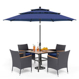 PHI VILLA 5pc Patio Dining Set with Umbrella, Square Table, Rattan Chairs