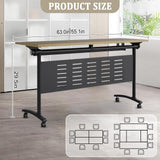Folding Conference Table 6ft, Rectangular Mobile Meeting Room Desk with Silent Caster Wheels, Metal Frame, Large Foldable for Study Working