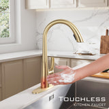 JXMMP Touchless Kitchen Faucet with Pull Down Sprayer, Brushed Gold Motion Sensor Kitchen Faucet, Stainless Steel Hands Free Faucet for Kitchen Sink 1 or 3 Hole