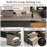 Laxodor L Shaped Executive Desk with File Cabinet Drawers Outlet USB